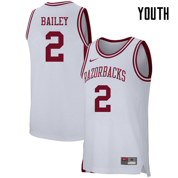 Youth #2 Adrio Bailey Arkansas Razorbacks College Basketball 39:39Jerseys Sale-White